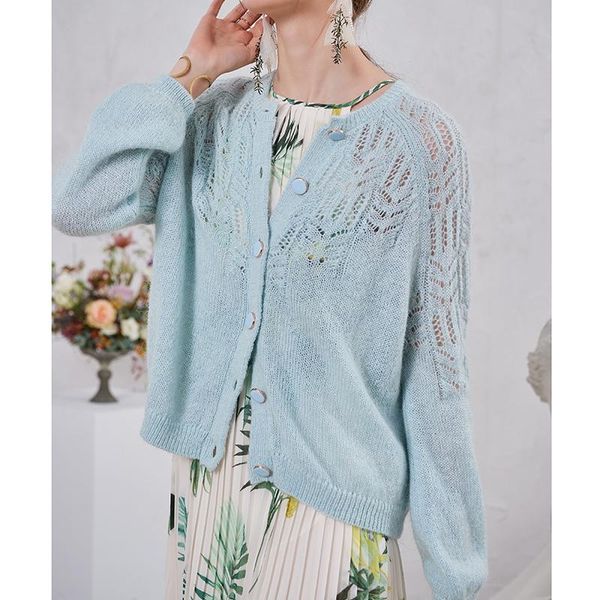 

wool mohair 2020 new hollow knit o neck button sweater cardigan 5 colours, White