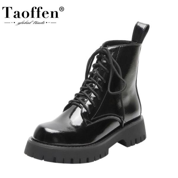 

taoffen woman winter ankle boots genuine leather thick bottom short boots women fashion cool women footwear size 33-40, Black
