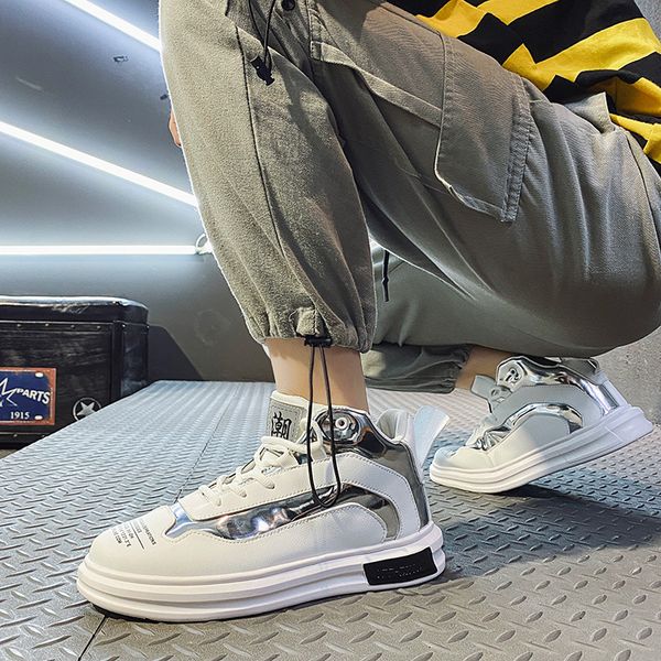 

autumn and winter outdoor sports fashion bright stripe high men's casual board shoes c1212, Black;white