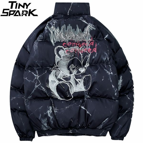 

hip hop jacket parka hurt bear print men winter windbreaker streetwear harajuku padded jacket coat warm outwear hipster new 201114, Black