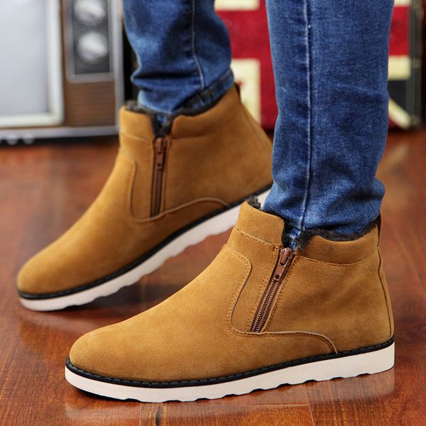 Homens inverno botas de neve camurça curto pelúcia morno botas de tornozelo homens inverno macho confortável caminhada de neve sapatos grandes tamanho homens botas 201215