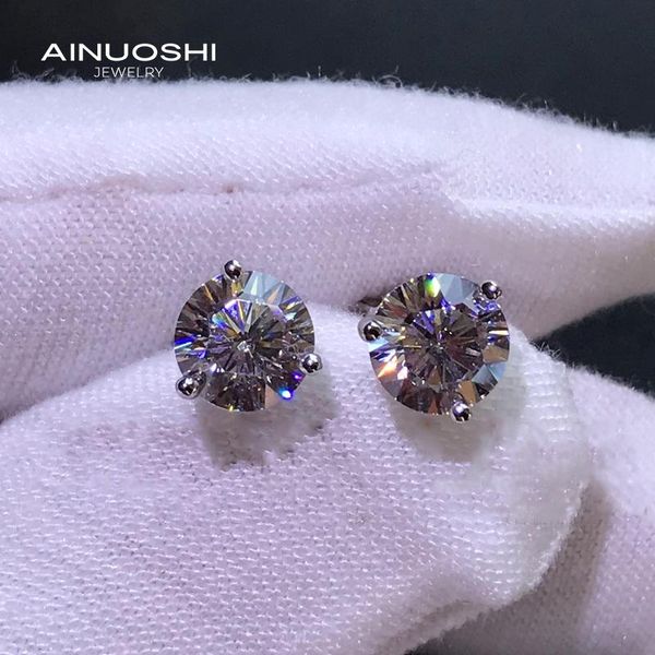 

stud ainuoshi 925 sterling silver 0.5ct/1.0ct/2.0ct round simulated sona diamond three earrings for women party gift, Golden;silver