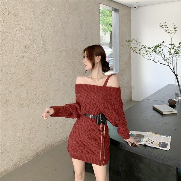 

autumn 2021 and new winter female long wild fashion gulp of a loose word sweater dressed y267 7kvr 093a, Black;gray