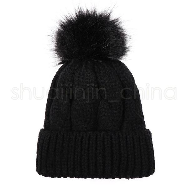 

winter knitted children outdoor kids soft ball warm ski hat solid color fur pompom elasticity knit beanie cap ljt1483549