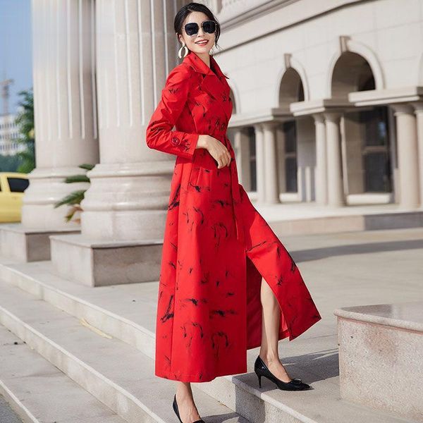 

spring autumn trench coat double breasted print pockets long windbreaker office lady thin fashion overcoat d163, Tan;black