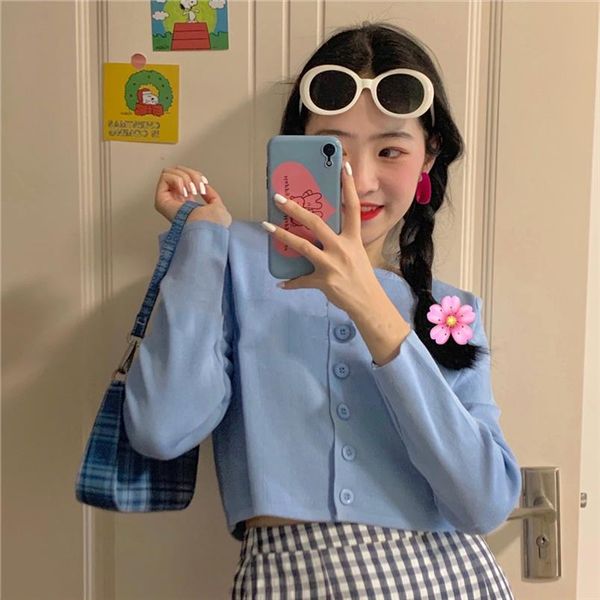 

women streetwear knitted cardigan button up korean cute sweaters cropped cardigan knitwear kawaii crop sweater knitting top, White;black