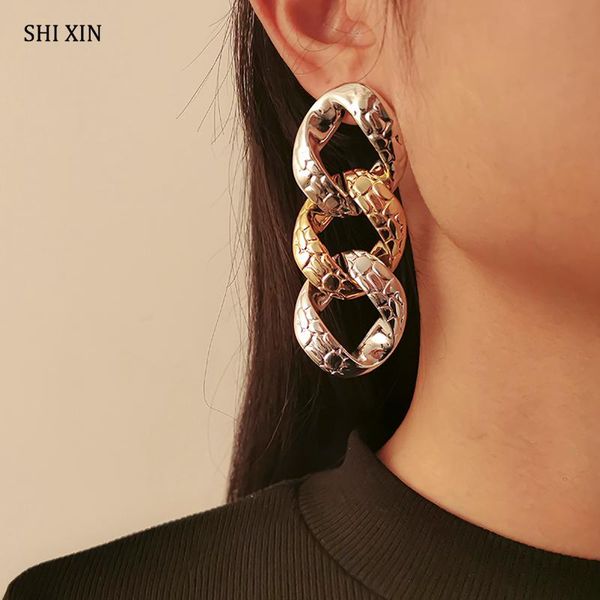 

dangle & chandelier shixin ccb material long link chain earrings for women gold/silver color cross drop earring statement designer 2021 gift