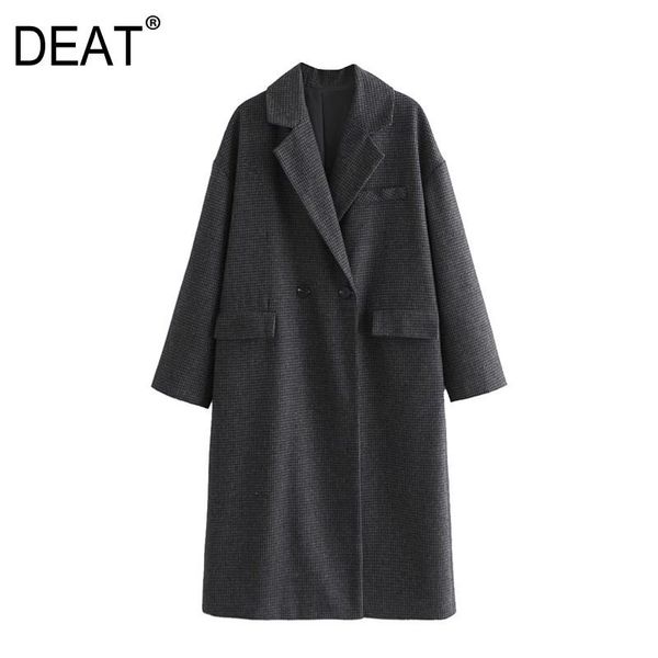 

women's jackets [deat] 2021 spring autumn fashion tide loose fit turn-down collar lattice long sleeve temperament women coat 13w005, Black;brown