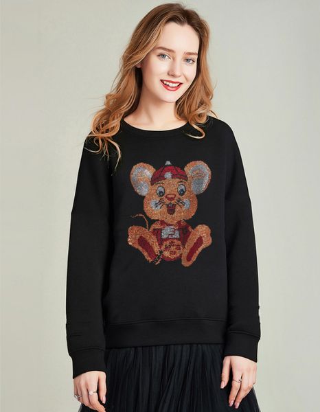 

2020 female strass hoodies autumn diamond with hoodie long sleeve sweater plus size erod, Black