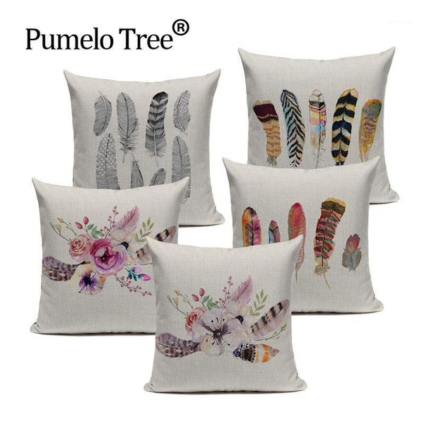 

feather cushion cover throw pillow cotton linen car sofa bed home decor handmade textile customized pillow case1