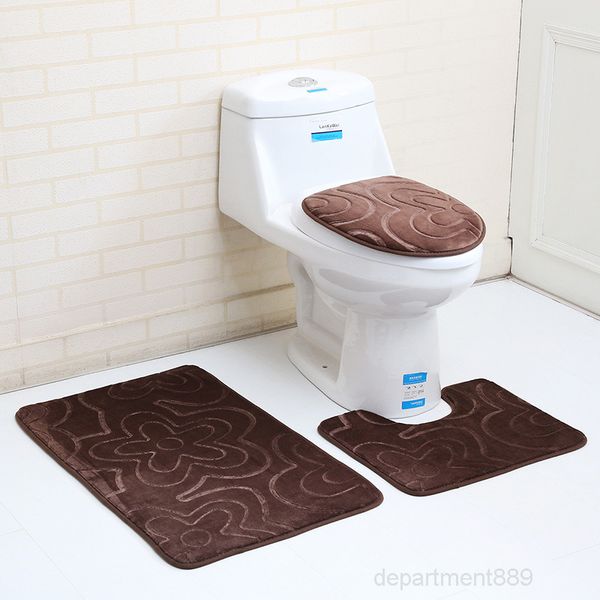 

eco-friendly 3pcs/set home bathroom door pad set soft coral fleece bath pedestal mat toilet washable floor rugs carpets