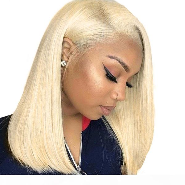 

613 lace front human hair wigs colorful bob cut wigs straight transparent short wigs 150% honey blonde human hair wig full end, Black;brown