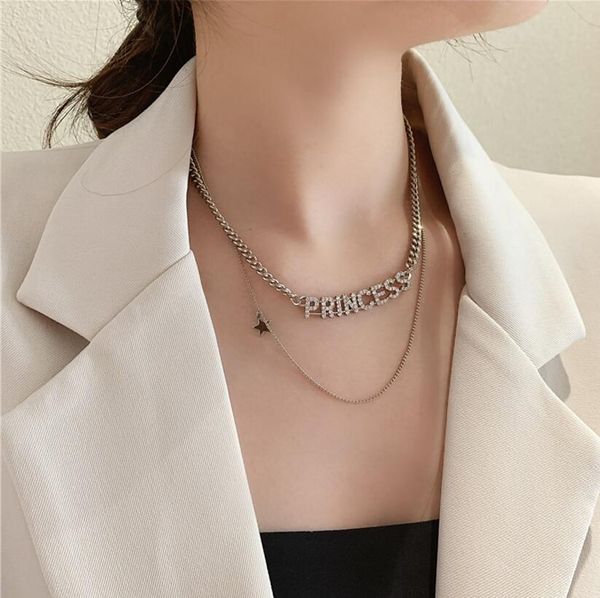 

2021 new korean golden letter necklace japanese and korean wild necklace sweater with clavicle chain ing, Silver