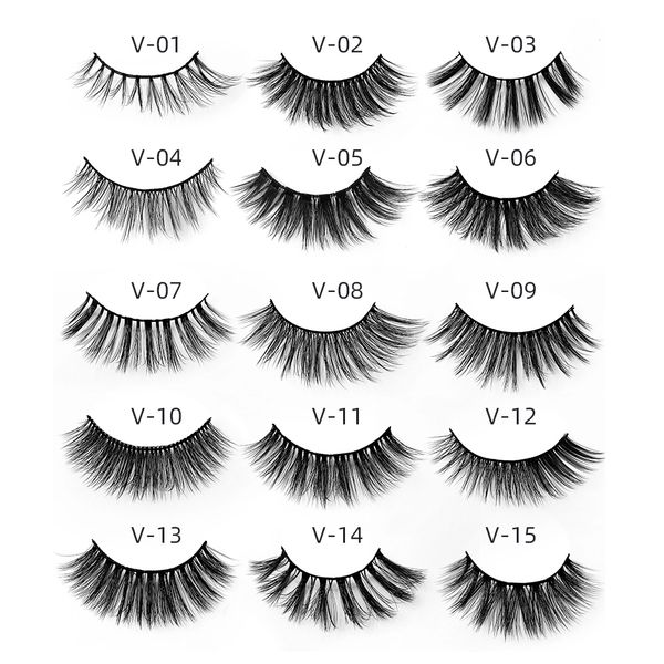 15 estilos Cílios Falsos Macio Natural 3D Lashes com Rímel Brush Brilho Glitter Extension Eye Lashes Reutilizáveis ​​Ferramentas de Maquiagem