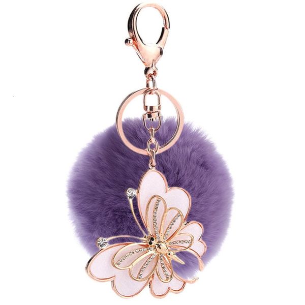 

keychain butterfly chains fashion pom chain fluffy key ring fur decoration handbag car, Silver