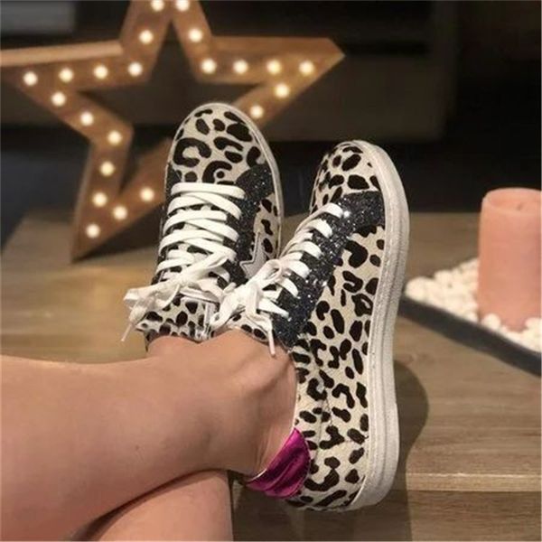 

женские леопардовые печати pu pu вулканизированные туфли на шнуровке женские кроссовки мода новая платформа женщина обувь ходьба обувь 20120, Black