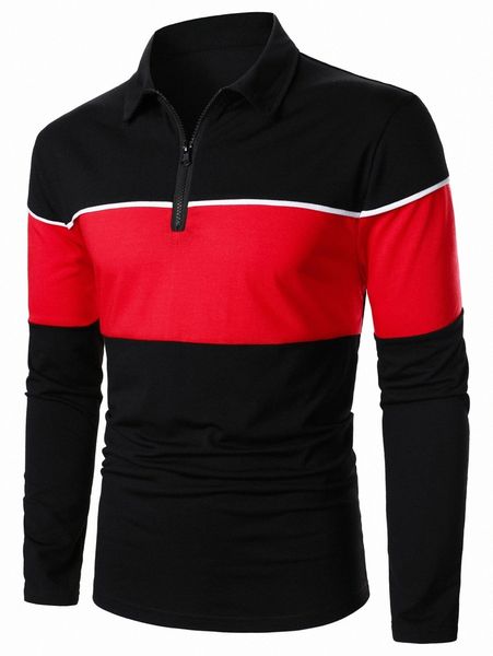 

men color block zipper half up polo shirt 23nw#, White;black