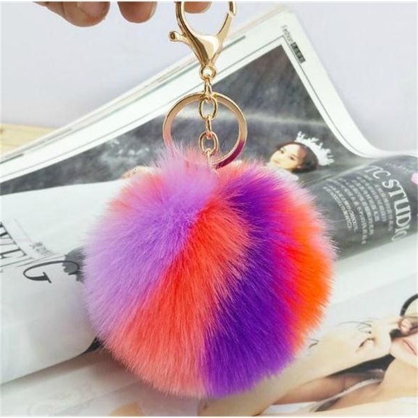 

plush car ball colorful key chains rabbit fur keychain bag pendant fashion accessories, Silver