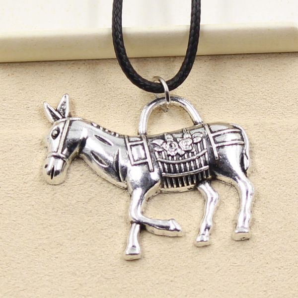 

tibetan silver color pendant donkey necklace choker charm black leather cord factory price handmade jewelry coei