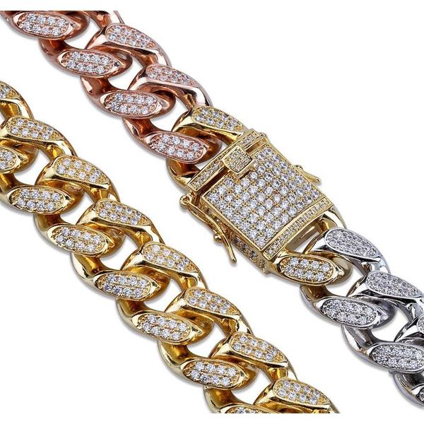 

12mm iced out zircon miami cuban link necklace choker silver rose gold color chain jllzxp home003