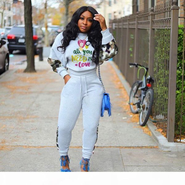 

designer women tracksuit two piece set of letter printed embroidery splicing outfits fashion leisure sports suit 2020 c06, Gray