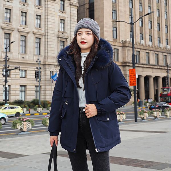 

meade lengths down winter 2020 new with hood lined skin detachable collar parka cotton jacket for woman rpxu, Black