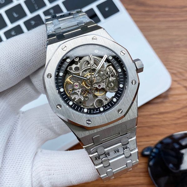 

2021 mens watch dial hollow out 316l stainless steel automatic mechanical men watches movement 43mm montre de luxe, Slivery;brown