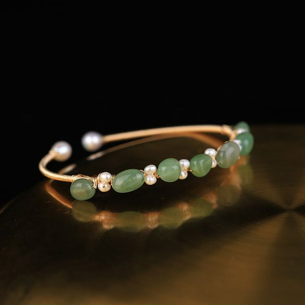 

rivd jewelry green stone tourmaline freshwater pearl wire wound live bracelet 7224h f1130, Black
