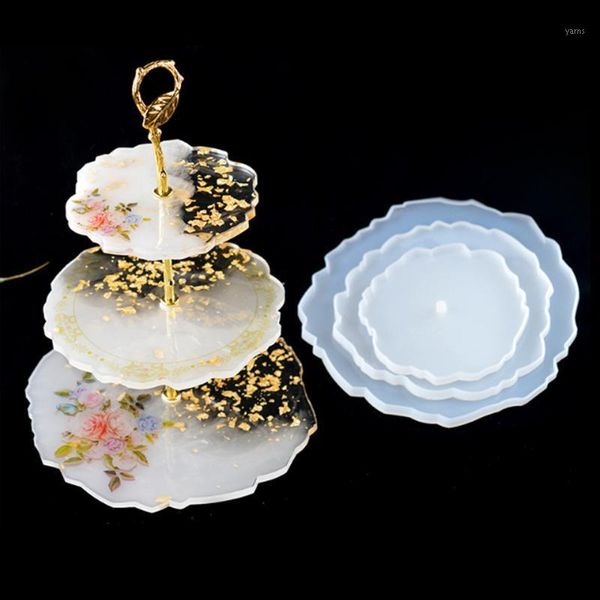 

3 tier cupcake stands resin molds round square tray silicone casting mould with handle fitting dessert platter diy making tools1, Black
