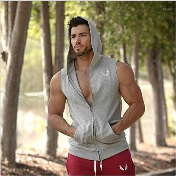

wholesale-men cotton hoodie sweatshirts fitness clothes bodybuilding tank men sleeveless tees shirt casual golds vest1, Black