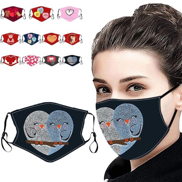 

2021 valentines day face mask heart print mask washable reusable cotton mouth cover breathable couple protective designer face masks fy9333