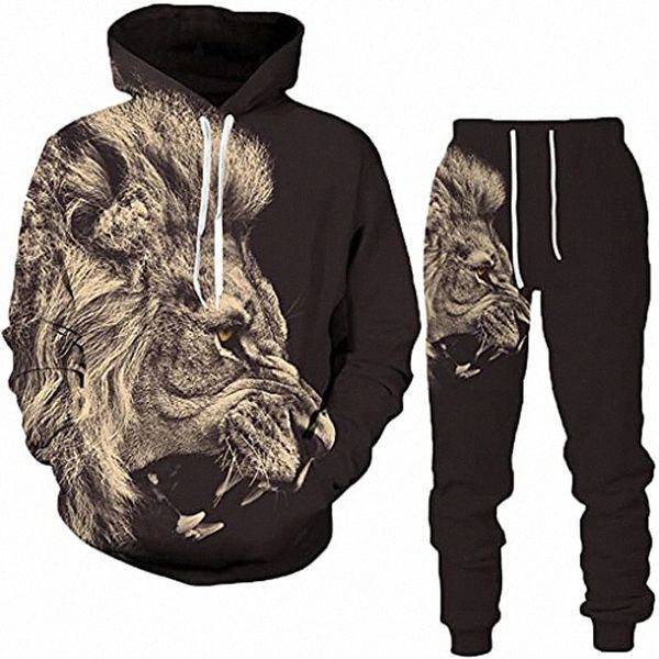 

two-piece tiger beast 3d hoodie trousers casual sports suit 5 2xl w0dz#, Gray