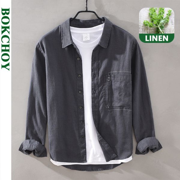 

vintage linen shirts for man pure hemp made breathable comfortable casual2020 autumn winter new gml03-1990 c1212, White;black