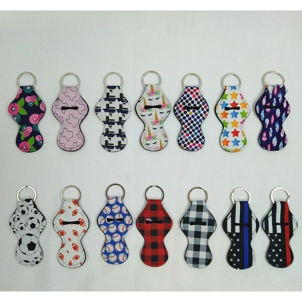 

61 colors pattern neoprene chapstick holder lip balm key chain sleeves dye prints lipstick cover keychains key chain p jllfpk lucky2005