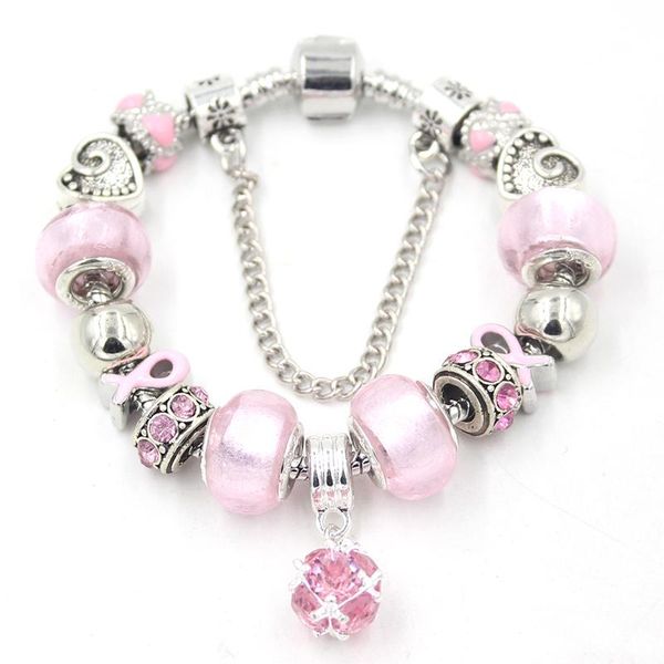 

new arrival pink ball bead bracelet women jewelry breast cancer awareness pink ribbon bracelet for women gift bijoux pulsera, Golden;silver