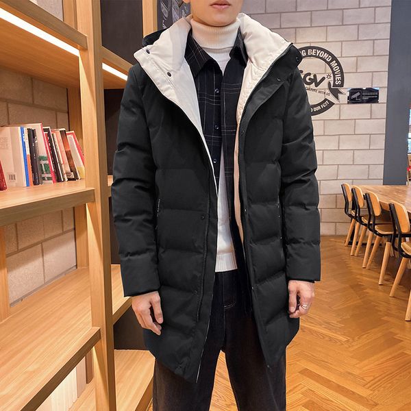 

down 20 winter wear new fashion brand thickened hooded medium length cotton padded jacket men's coat, Black