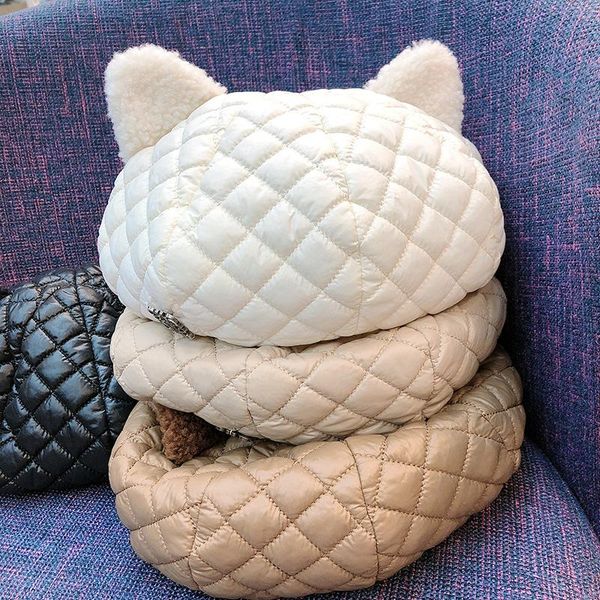 

202011-shengjingorwn winter cute ear cat warm lady beret hat women leisure painter hat, Blue;gray