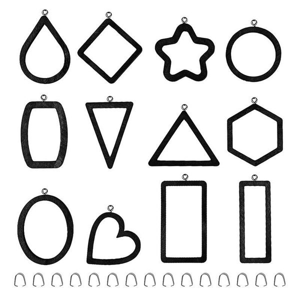 

набор 12 шт. открытия bezel back cendant кадр геометрические животные цветочные подвески diy эпоксидная смола деревянные подвески для ювелир, Black