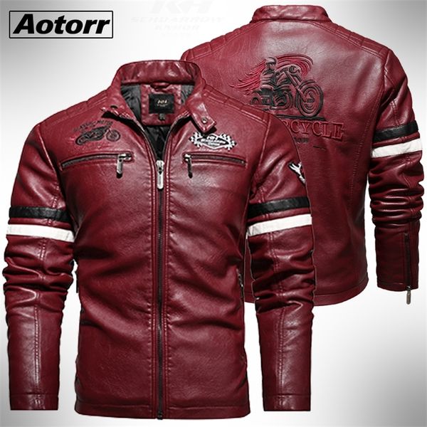

men new casual vintage zipper style fleece leather jackets coat men outwear fashion motor & biker pu leather jacket men 4xl 201215, Black