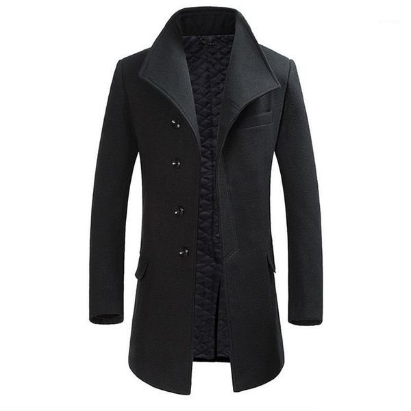 

new winter mens wool coat british style thick woolen men overcoat single breasted casual windbreaker jacket brand clothing1, Black