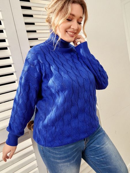 

plus high neck cable knit sweater u5ox#, Black