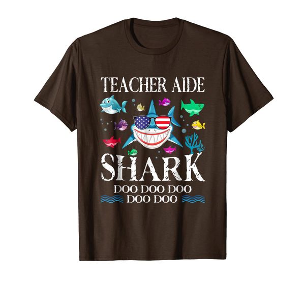

teacher aide shark doo doo doo t-shirt gift, White;black