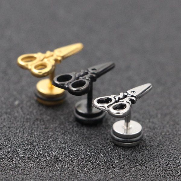 

new fashion stainless steel jewelry ear piercing jewelry earring punk small scissors stud earrings, Golden;silver