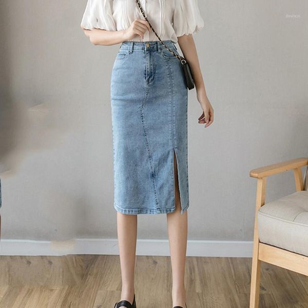 

women vintage denim skirt mid-length autumn winter 2020 style patchwork high waist slim casual cowboy skirts female1, Black