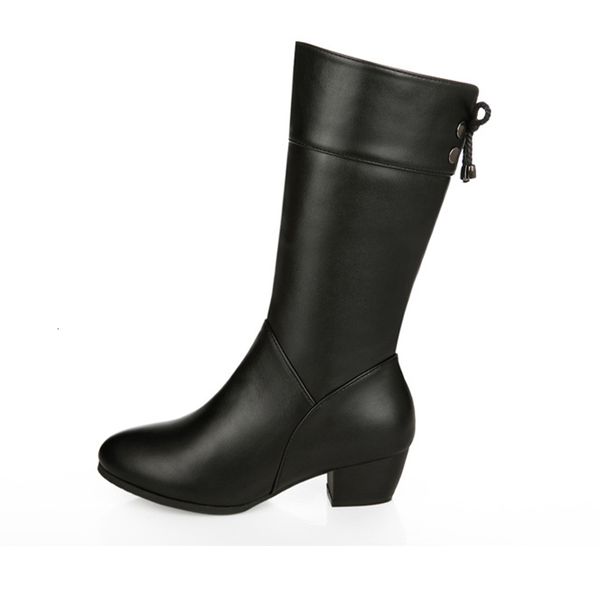 

2021 women's mid-calf shoes autumn block heels pu leather fashion footwear comfortable ladies high boots new 1 rmho, Black