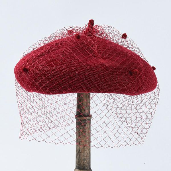 

elegant female fedoras wool felt mesh bow floral formal berets fedora hats for women 2019 retro beret british mesh gauze dot h jllkhe, Black;white
