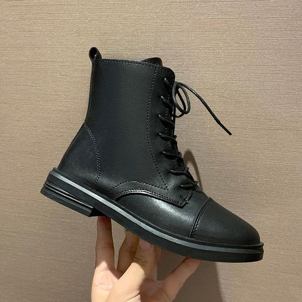 

boots british wind women flat autumn thin korean ladies flat-bottomed ins fashion motorcycle, Black