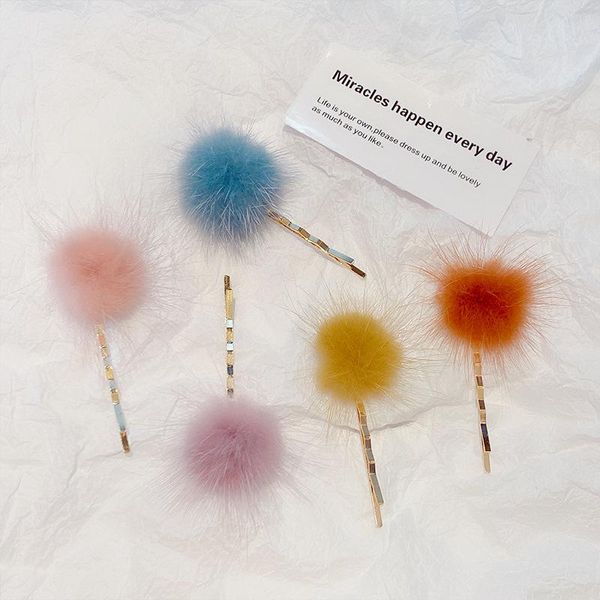 

pom faux fur ball barrette hair pin for women girl bangs headwear hair clip pompom bobby pins hairpin hair accessories ornaments h wmtvfn