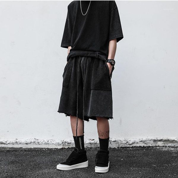 

20ss high street casual five-point pant washed loose drawstring hip hop shorts oversize harajuku knee length pants men and women1, White;black