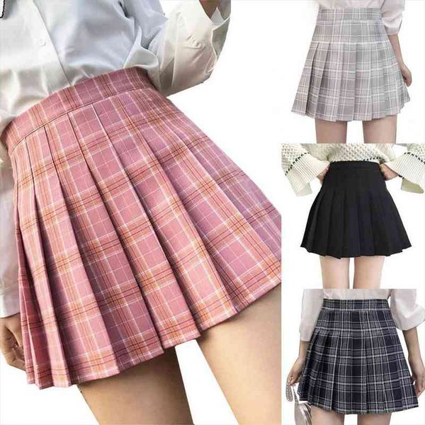 

75% salesmini skirt high waist women side zip solid color plaid printed pleated skirt for school, Black